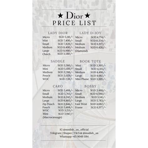 dior price list.